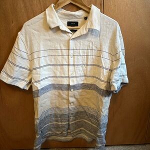 Vince Men's Casual Striped Button Down Shirt - White and Gray
